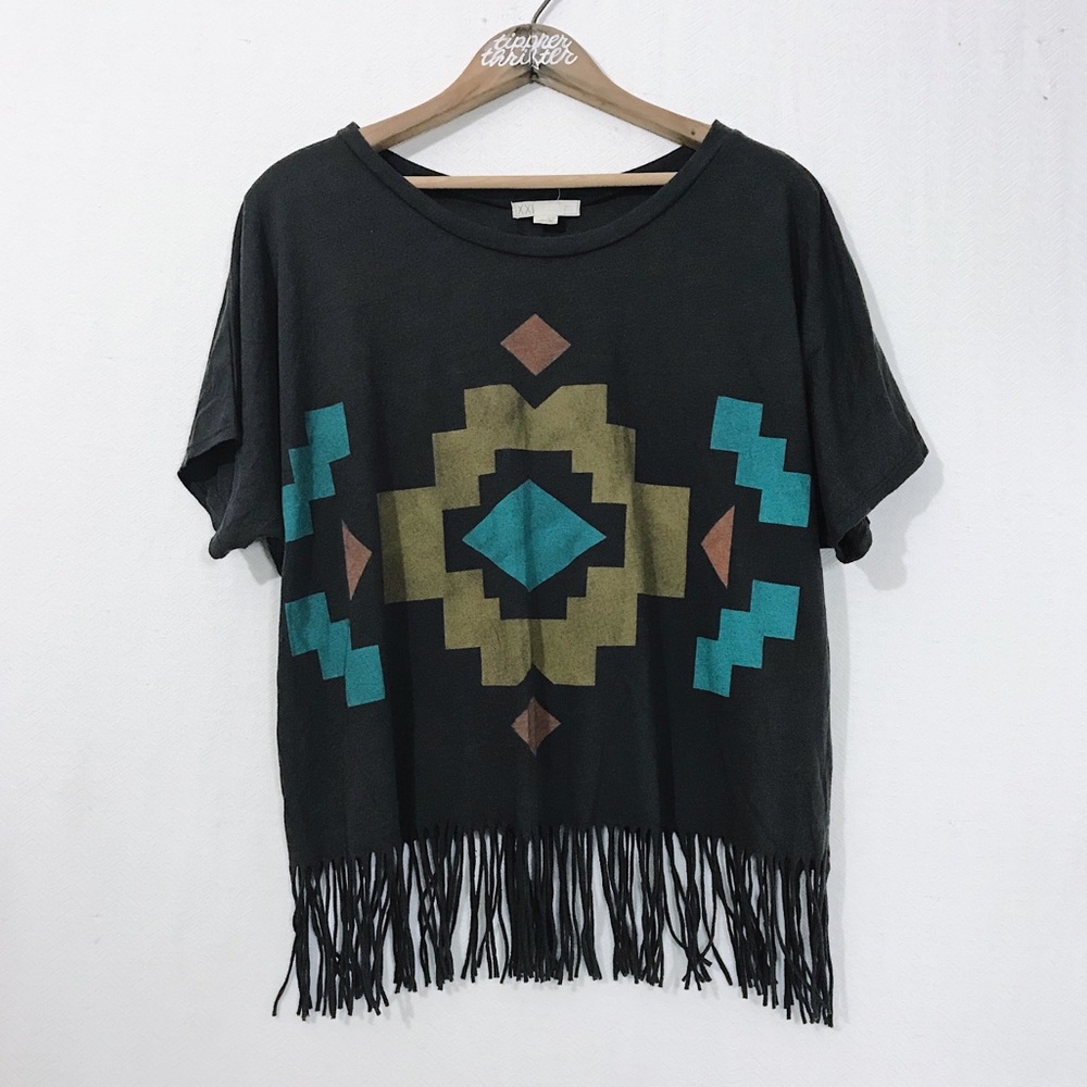 Aztec Oversized Cropped Shirt w/ Fringe